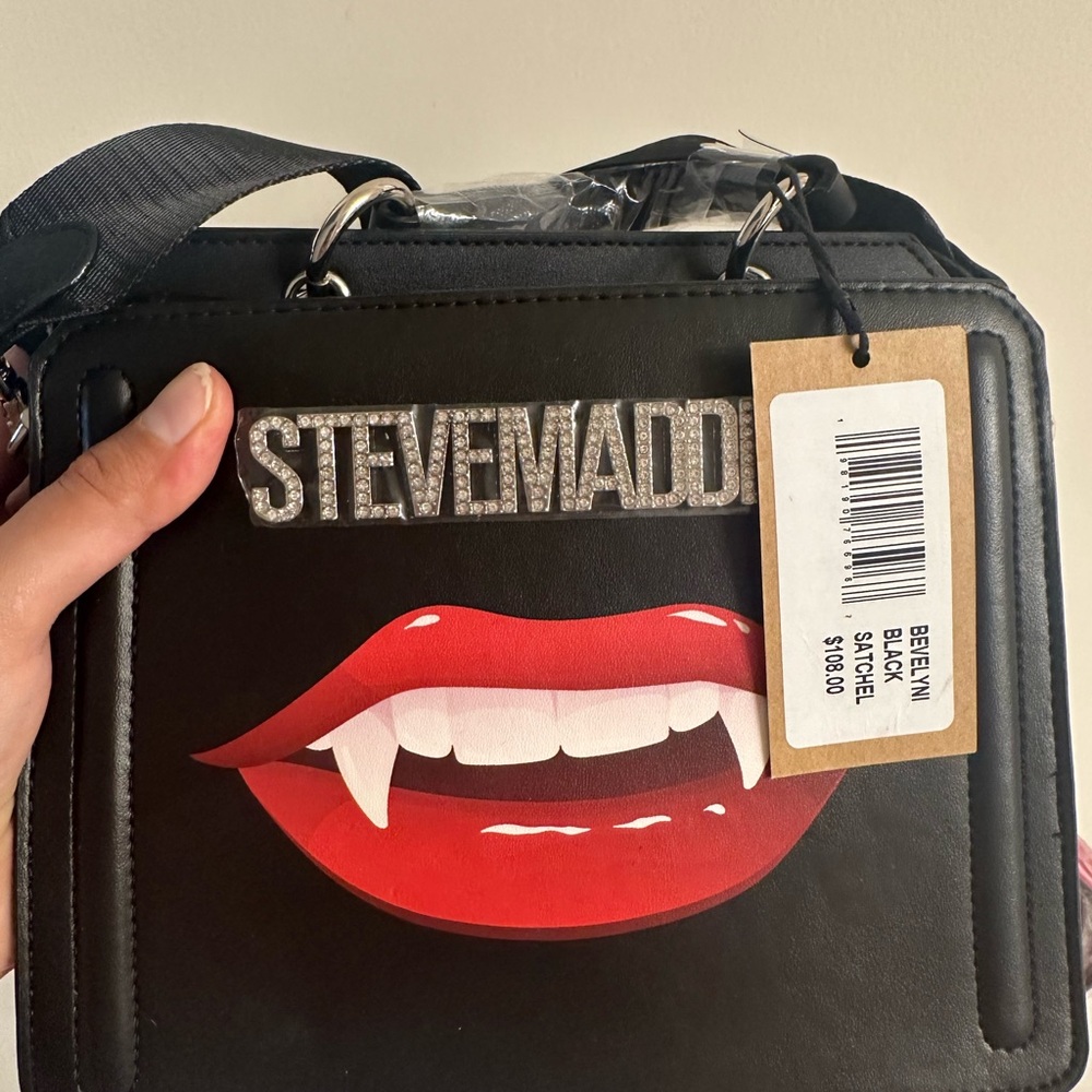 Steve Madden Black Bag with Red Lips Design